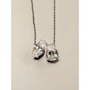 NWT Nadri Toi et Moi Two-Stone Crystal Pendant Necklace Silver Tone Bridal